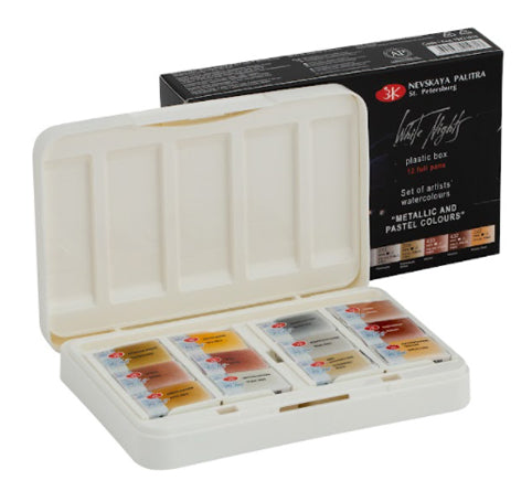 Acuarelas White Nights set de 12 pastillas colores Metálicos y Pastel