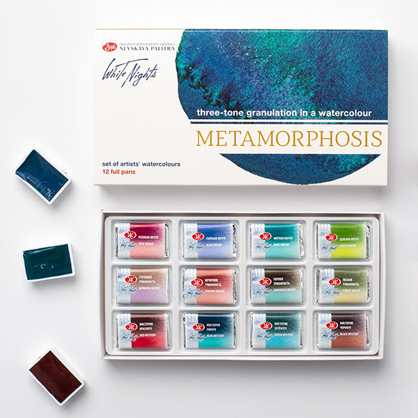 Acuarelas White Nights Metamorfosis set de 12 pastillas en estuche de cartón