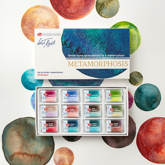 Acuarelas White Nights Metamorfosis set de 12 pastillas en estuche de cartón